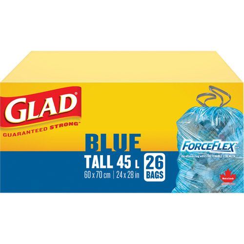 Sacs de recyclage 45 L, R&eacute;gulier, 24" la x 28" lo, Bleu Ontario Packaging