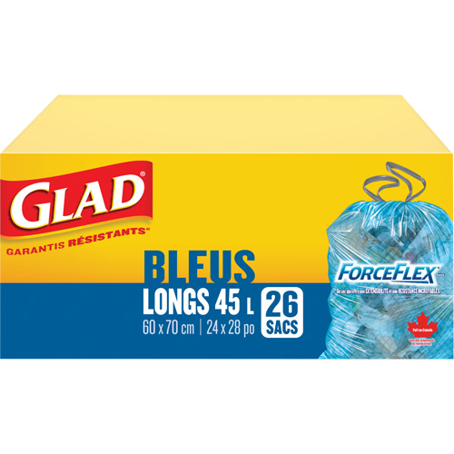 Sacs de recyclage 45 L, R&eacute;gulier, 24" la x 28" lo, Bleu Ontario Packaging