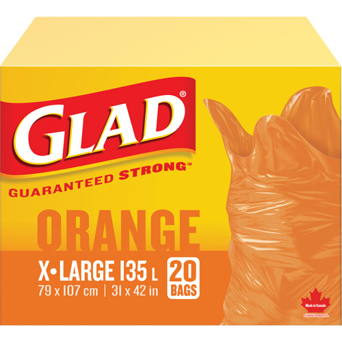Sacs &agrave; ordures 135 L, R&eacute;gulier, 31" la x 42" lo, Orange Ontario Packaging