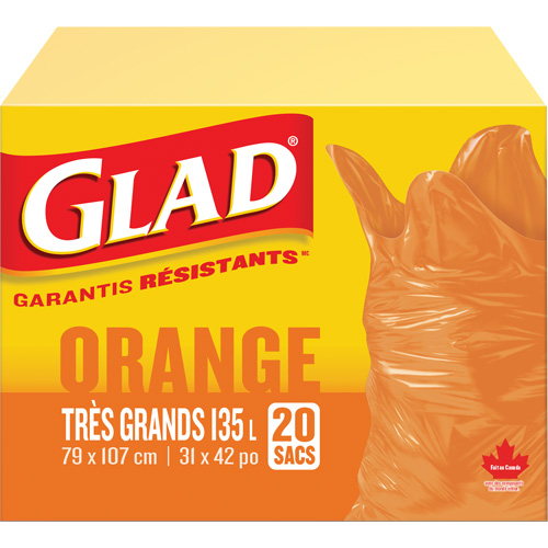Sacs &agrave; ordures 135 L, R&eacute;gulier, 31" la x 42" lo, Orange Ontario Packaging