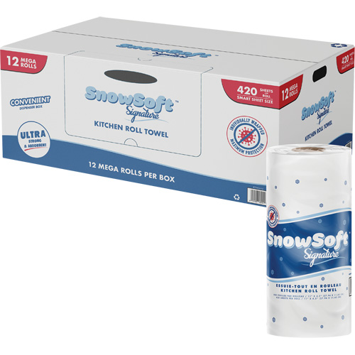 Rouleau dessuie-tout de cuisine Signature de Snow Soft, 2 Pli, 420 Feuilles/rouleau, 4,5" la, 11" lo Ontario Packaging