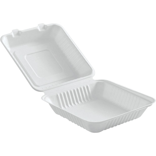 Compostable Hinged Food Containers, Bagasse, Square Ontario Packaging