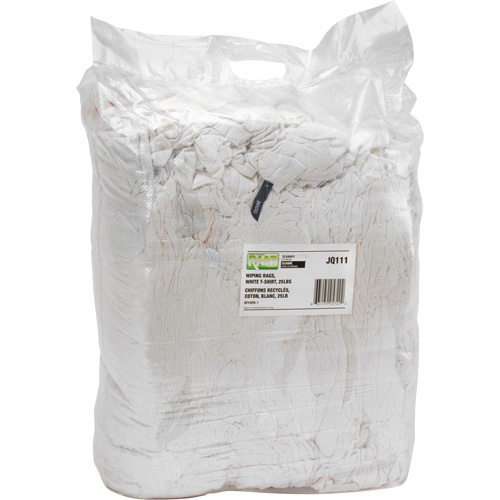 Recycled Material Wiping Rags, Cotton, White, 25 lbs. Ontario Packaging