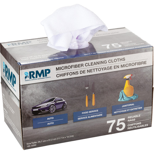 Washable Cleaning Cloths, Microfibre, White Ontario Packaging