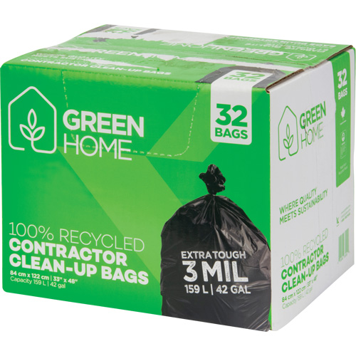 Green Home Garbage Bags, Strong, 33" W x 48" L, 3 mils, Black, 159 L (42 Gal.) Capacity Ontario Packaging