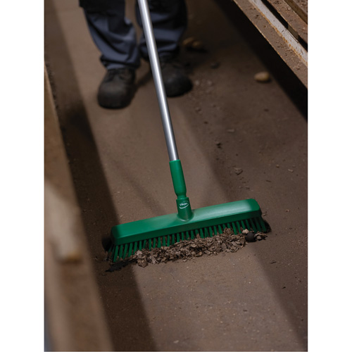 Push Broom Head, Fine/Stiff Bristles, 16-1/2", Polyester/Polypropylene, Green Ontario Packaging