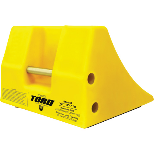 70 Ton Large Equipment Wheel Chock with Handle, Urethane, Yellow Ontario Packaging