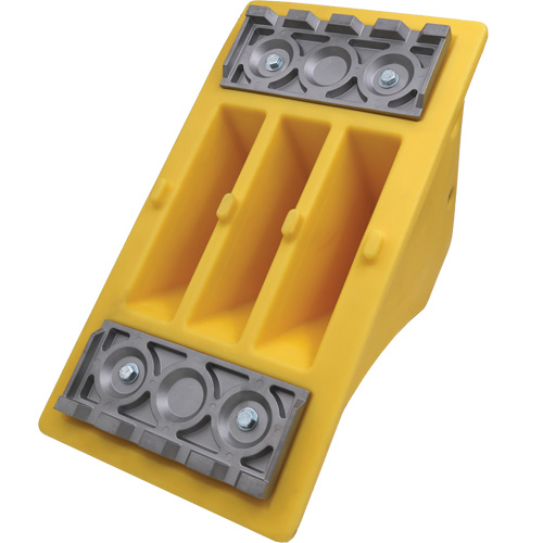 75 Ton Large Equipment Wheel Chock with Aluminum Cleats, Urethane, Yellow Ontario Packaging