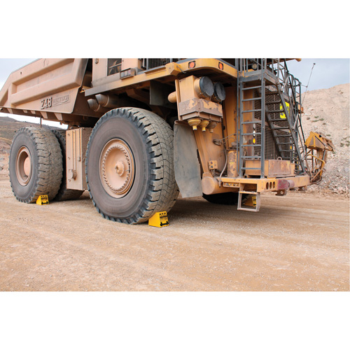 Checkers Safety Heavy-Duty Ultra Class Mining Wheel Chock, HDPE, Yellow, 14-1/2" W x 17-1/2" D x 16" H Ontario Packaging