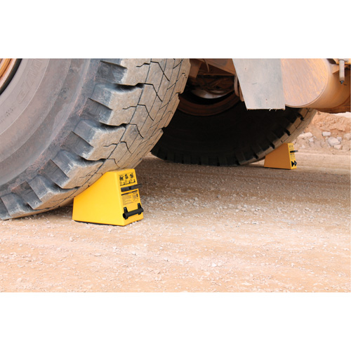 Checkers Safety Heavy-Duty Ultra Class Mining Wheel Chock, HDPE, Yellow, 14-1/2" W x 17-1/2" D x 16" H Ontario Packaging