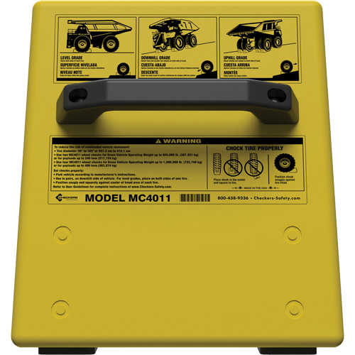 Checkers Safety Heavy-Duty Ultra Class Mining Wheel Chock without Bracket, HDPE, Yellow, 14-1/2" W x 17-1/2" D x 16" H Ontario Packaging