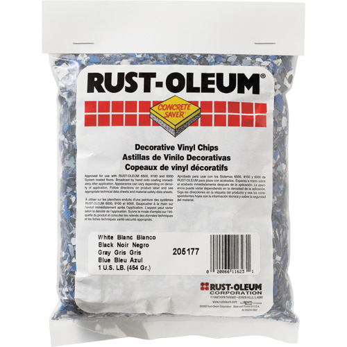 Pastilles de vinyle d&eacute;coratives Concrete Saver, 0,5 kg, Sac, M&eacute;lange noir/blanc/bleu Ontario Packaging