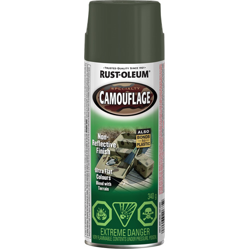 Specialty Camouflage Paint, Aerosol Can, Army Green Ontario Packaging