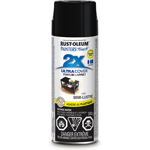 Painter's Touch&reg; Ultra Cover Paint, Black, Semi-Gloss, Aerosol Can Ontario Packaging