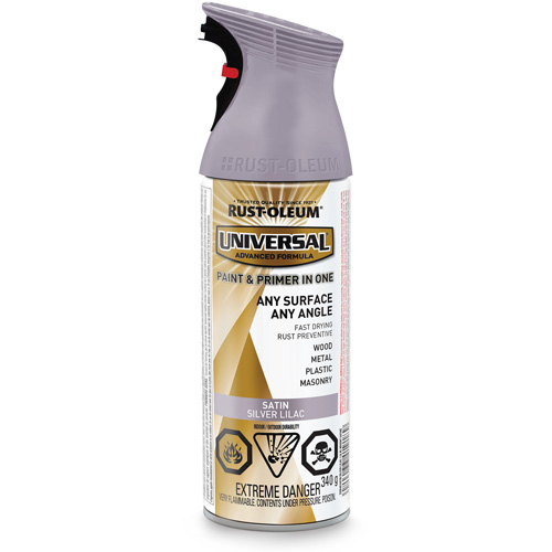 Universal&reg; Enamel Paint & Primer In One, Silver Lilac Purple, Satin, Aerosol Can Ontario Packaging
