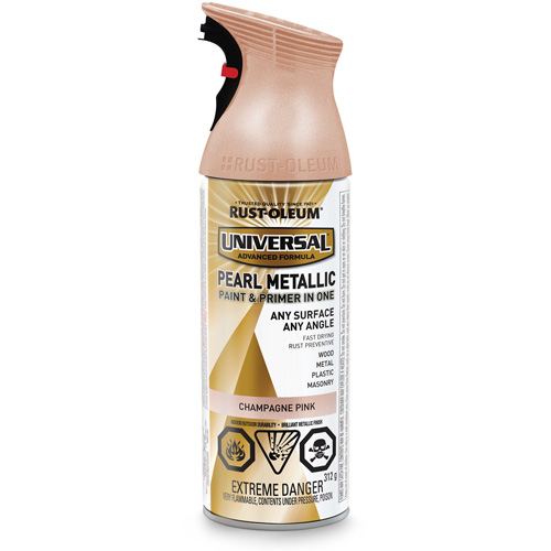 Couche de fond et rev&ecirc;tement perl&eacute; &agrave; vaporiser Universal, Rose champagne, M&eacute;tallique, Canette a&eacute;rosol Ontario Packaging