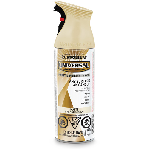 Universal&reg; Enamel Paint & Primer In One, French Cream White, Matte, Aerosol Can Ontario Packaging