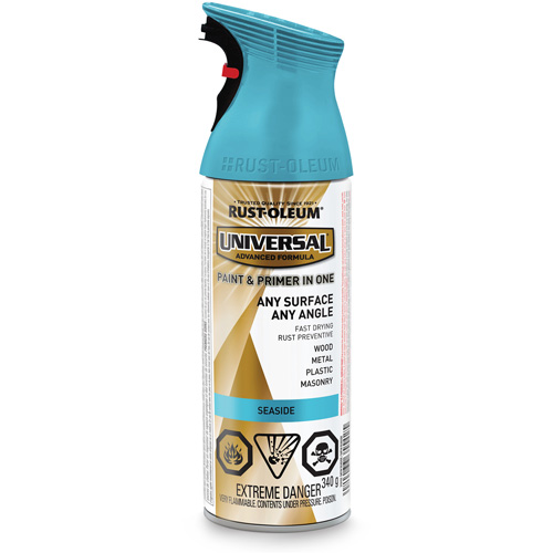 Universal&reg; Enamel Paint & Primer In One, Seaside Blue, Satin, Aerosol Can Ontario Packaging