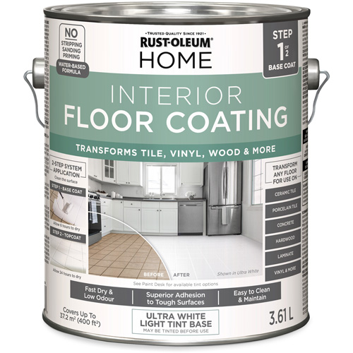 Home Interior Floor Coating System Base Coat, 3.61 L, Water-Based, Very Flat, Tint Base/White Ontario Packaging