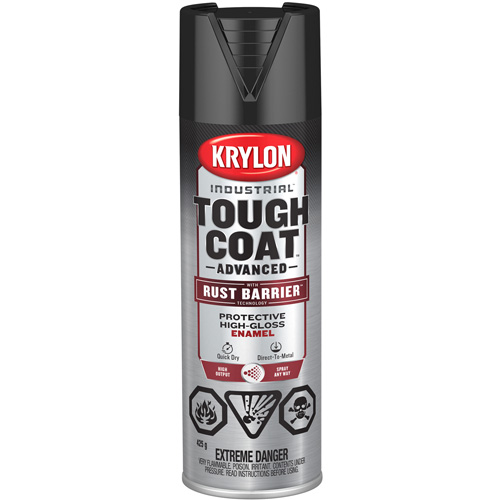Peinture Tough Coat avec technologie Rust Barrier, Noir, Tr&egrave;s brillant, 425 g, Canette a&eacute;rosol Ontario Packaging