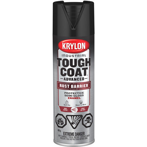 Tough Coat&reg; Advanced Paint with Rust Barrier Technology, Black, Semi-Gloss, 425 g, Aerosol Can Ontario Packaging