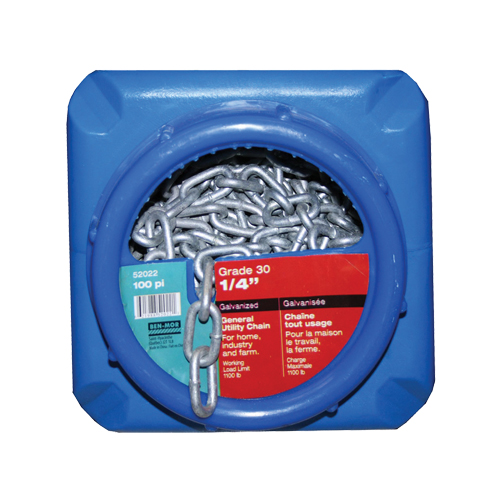 Hot-Dipped Galvanized Chains, Carbon Steel, 1/4" x 100' (30.4 m) L, Grade 30, 1100 lbs. (0.55 tons) Load Capacity Ontario Packaging