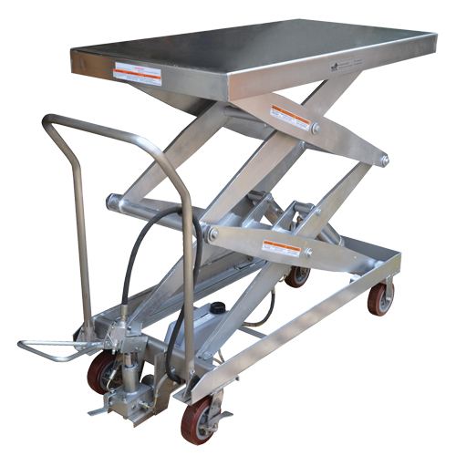 Pneumatic Hydraulic Scissor Lift Table, Stainless Steel, 47-1/4" L x 24" W, 1500 lbs. Cap. Ontario Packaging