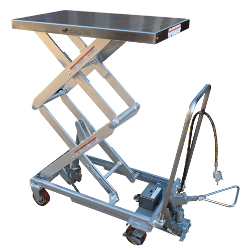 Pneumatic Hydraulic Scissor Lift Table, Stainless Steel, 35-1/2" L x 20" W, 800 lbs. Cap. Ontario Packaging