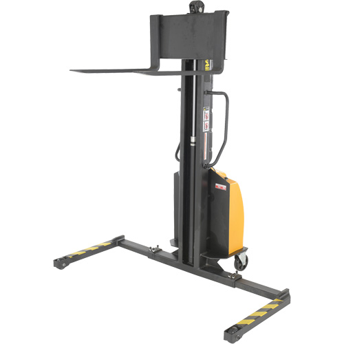 Narrow Mast Powered Lift Stacker, Electric Operated, 1000 lbs. Capacity, 63" Max Lift Ontario Packaging