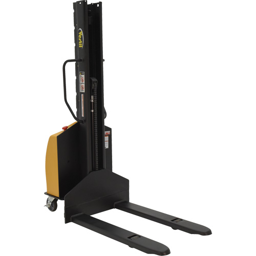 Narrow Mast Powered Lift Stacker, Electric Operated, 1000 lbs. Capacity, 63" Max Lift Ontario Packaging