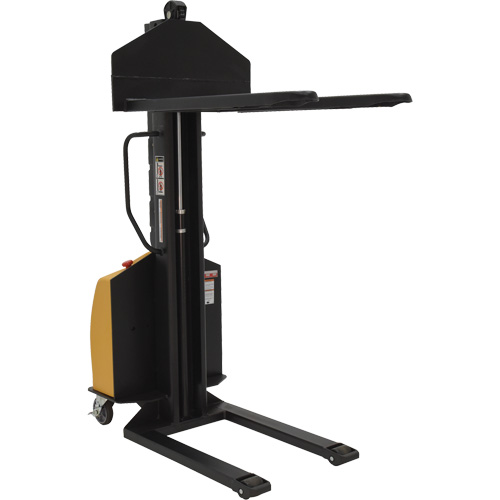 Narrow Mast Powered Lift Stacker, Electric Operated, 1000 lbs. Capacity, 63" Max Lift Ontario Packaging