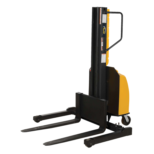 Narrow Mast Powered Lift Stacker, Electric Operated, 1500 lbs. Capacity, 98" Max Lift Ontario Packaging