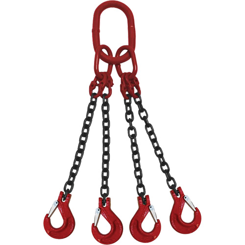 Chain Sling, Grade 80 Chain, Quadruple Legs, Oblong & Slip Hooks, 1/2" x 8' Ontario Packaging
