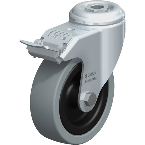 Light-Duty Caster, Swivel with Brake, 4" (101.6 mm), Solid Rubber, 242 lbs. (110 kg.) Ontario Packaging