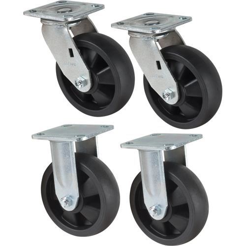Caster Set, Rigid/Swivel, 6" (152.4 mm), Nylon, 2400 lbs. (1089 kg.) Ontario Packaging