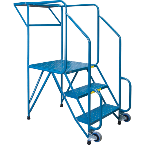Mechanics/Maintenance Rolling Ladder, Steel, 3 Steps, 28" Platform Height Ontario Packaging