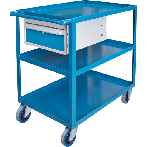 Heavy Duty Shelf Cart with Drawer, 1200 lbs. Capacity, Steel, 24" x W, 36" x H, 48" D, Rubber Wheels, Knocked Down, 1 Drawers Ontario Packaging