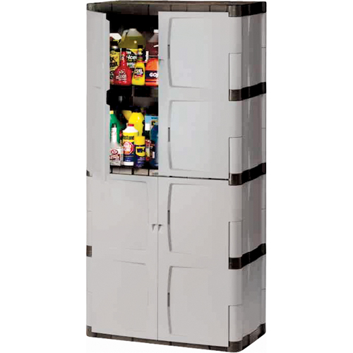 Heavy-Duty Cabinets, Plastic, 3 Shelves, 72" H x 36" W x 18" D, Mica and Charcoal Ontario Packaging