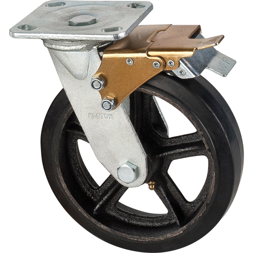 Mold-on Caster, Swivel with Brake, 8" (203.2 mm), Rubber, 660 lbs. (299 kg.) Ontario Packaging