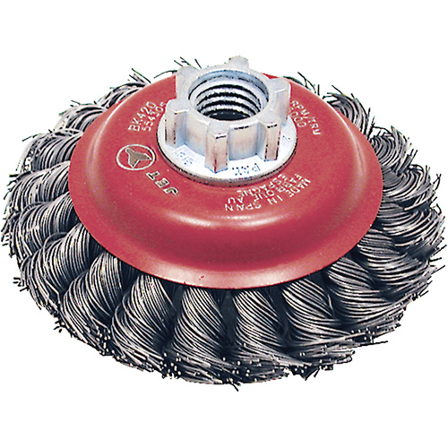 BK420T Knot Twisted Conical Brush, 4" Dia., 0.02" Fill, 5/8"-11 Arbor, Steel Ontario Packaging
