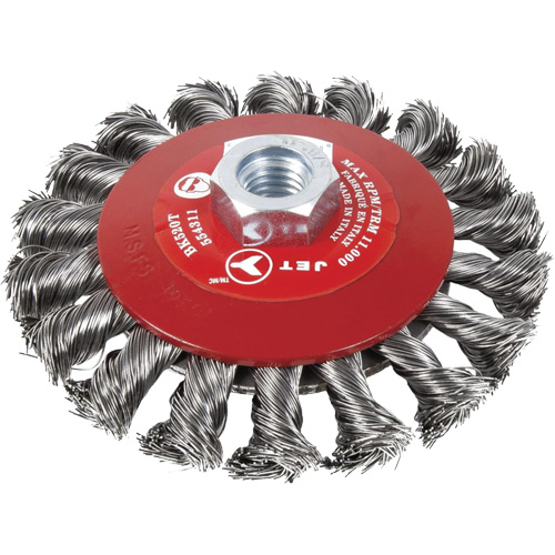 Knot Twisted Conical Bevel Brush, 6" Dia., 0.02" Fill, 5/8"-11 Arbor, Steel Ontario Packaging