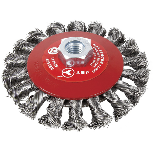 BK520T Knot-Twisted Conical Bevel Brush, 5" Dia., 5/8-11 Arbor Ontario Packaging