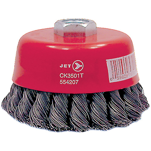 CK3501T High Performance Knot Twisted Cup Brush, 3-1/2" Dia., 0.02" Fill, 5/8"-11 Arbor, Steel Ontario Packaging