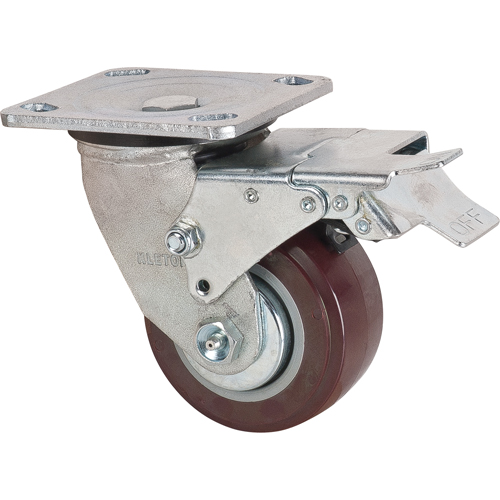 Caster, Swivel with Brake, 4" (101.6 mm), Polyurethane, 550 lbs. (249.5 kg.) Ontario Packaging