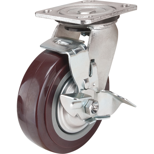 Caster, Swivel with Brake, 6" (152.4 mm), Polyurethane, 850 lbs. (385 kg.) Ontario Packaging