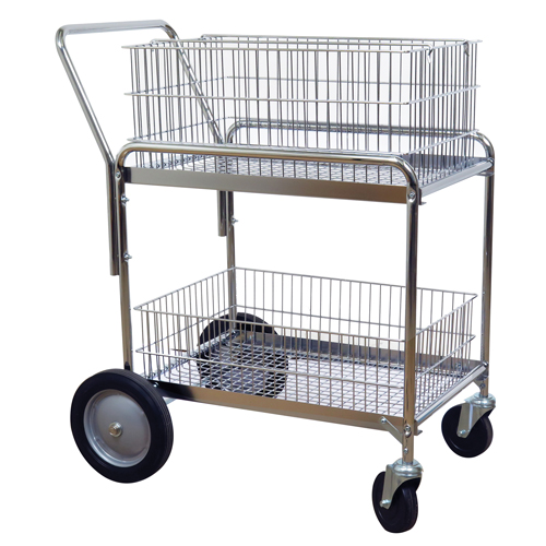 Wire Mesh Office Mail Cart, 200 lbs. Capacity, Chrome, 23-3/4" D x 33-1/2" L x 38-1/4" H, Chrome Plated Ontario Packaging