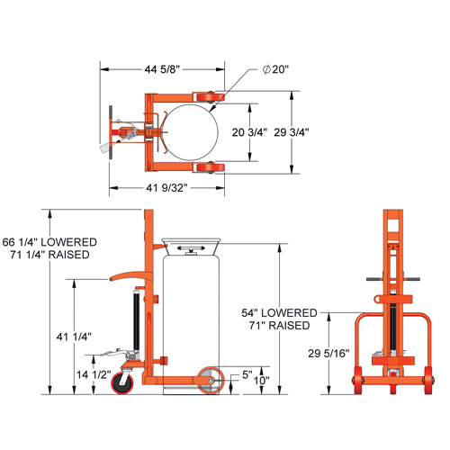 Grand chariot hydraulique HLCC pour bouteille de gaz liquide, Roues Polyur&eacute;thane, Base de 20" la x 20" p, 1000 lb Ontario Packaging