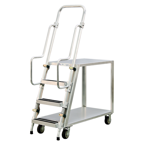 Aluminum Stock Picking Ladder Cart, Aluminum, 22" W x 51-1/2" D, 2 Shelves, 800 lbs. Capacity Ontario Packaging
