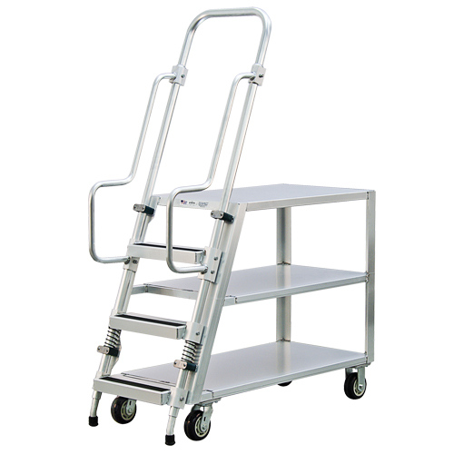 Aluminum Stock Picking Ladder Cart, Aluminum, 22" W x 51-1/2" D, 3 Shelves, 800 lbs. Capacity Ontario Packaging