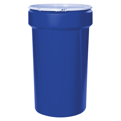 Baril emboîtable en poly&eacute;thyl&egrave;ne, 30 gal. US (25 gal. imp.), Dessus ouvert, Bleu Ontario Packaging